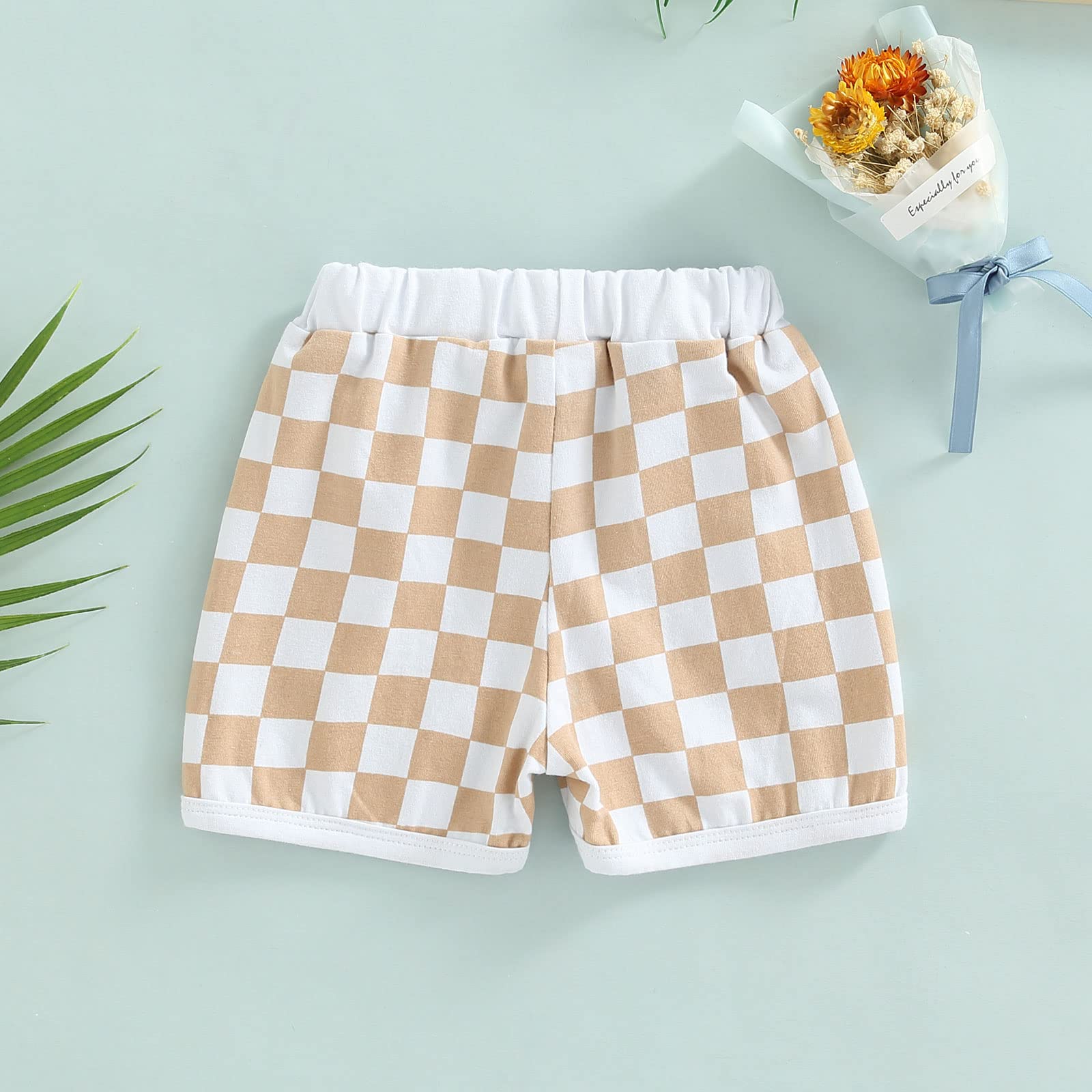 Baby Boys Shorts Checkerboard Print Drawstring Casual Pocket Decoration Clothing Summer Bottoms, Yellow, 12-18 Months