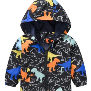 Happy Cherry Toddler Baby Casual Cartoon Prints Windbreaker Hoodie Coat Lightweight Casual Jacket 1-5T, Dinosaur 2, 12-18 Months