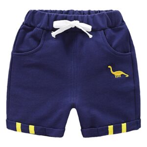 YOOJIA Infant Baby Boy Cotton Knit Shorts Cartoon Dinosaur Print Short Pants Casual Pull-on Shorts, Navy Blue, 12-18 Months