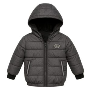 LITTLE GINNIE Winter Quilted Jacket for Baby Boy 1-2 Years - Grey | Hooded Puffer Jacket with Fleece Lining | Warm & Stylish Winter Wear | Regular Fit Polyester Jacket for Kids