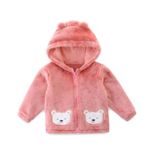 JingleBaBa Unisex Baby Fleece Jacket Winter Sherpa Lined Hoodie For Girls Boys Cute Bear Ear Baby Outerwear 12M-5T, Pink, 12-18 Months