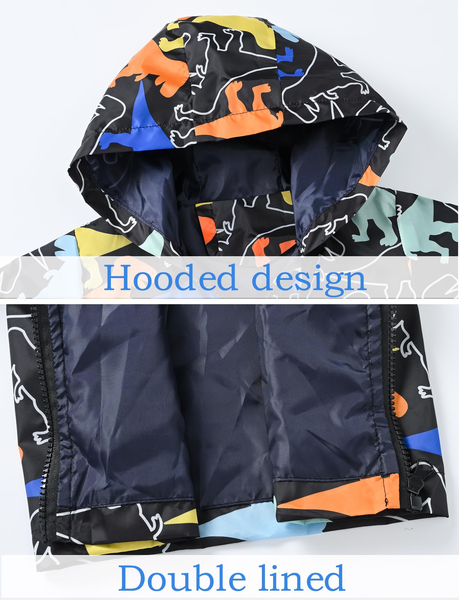 Happy Cherry Toddler Baby Casual Cartoon Prints Windbreaker Hoodie Coat Lightweight Casual Jacket 1-5T, Dinosaur 2, 12-18 Months