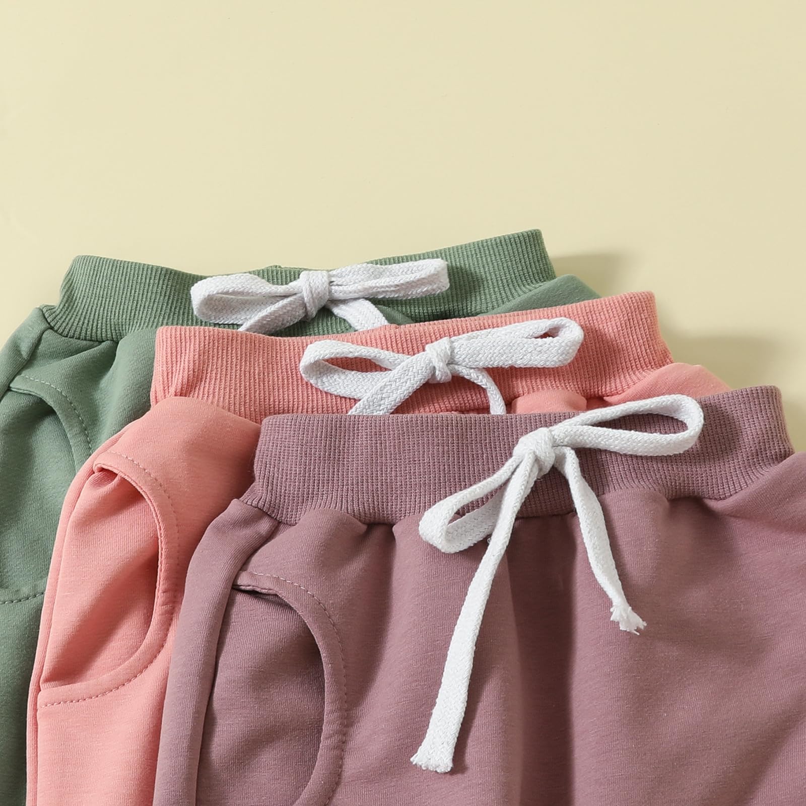 3 Pack Toddler Baby Girl Boys Spring Cotton Long Pants Solid Elastic Waist Jogger Pants Sweatpants Fall Winter Clothes, Green Pink Purple, 18-24 Months