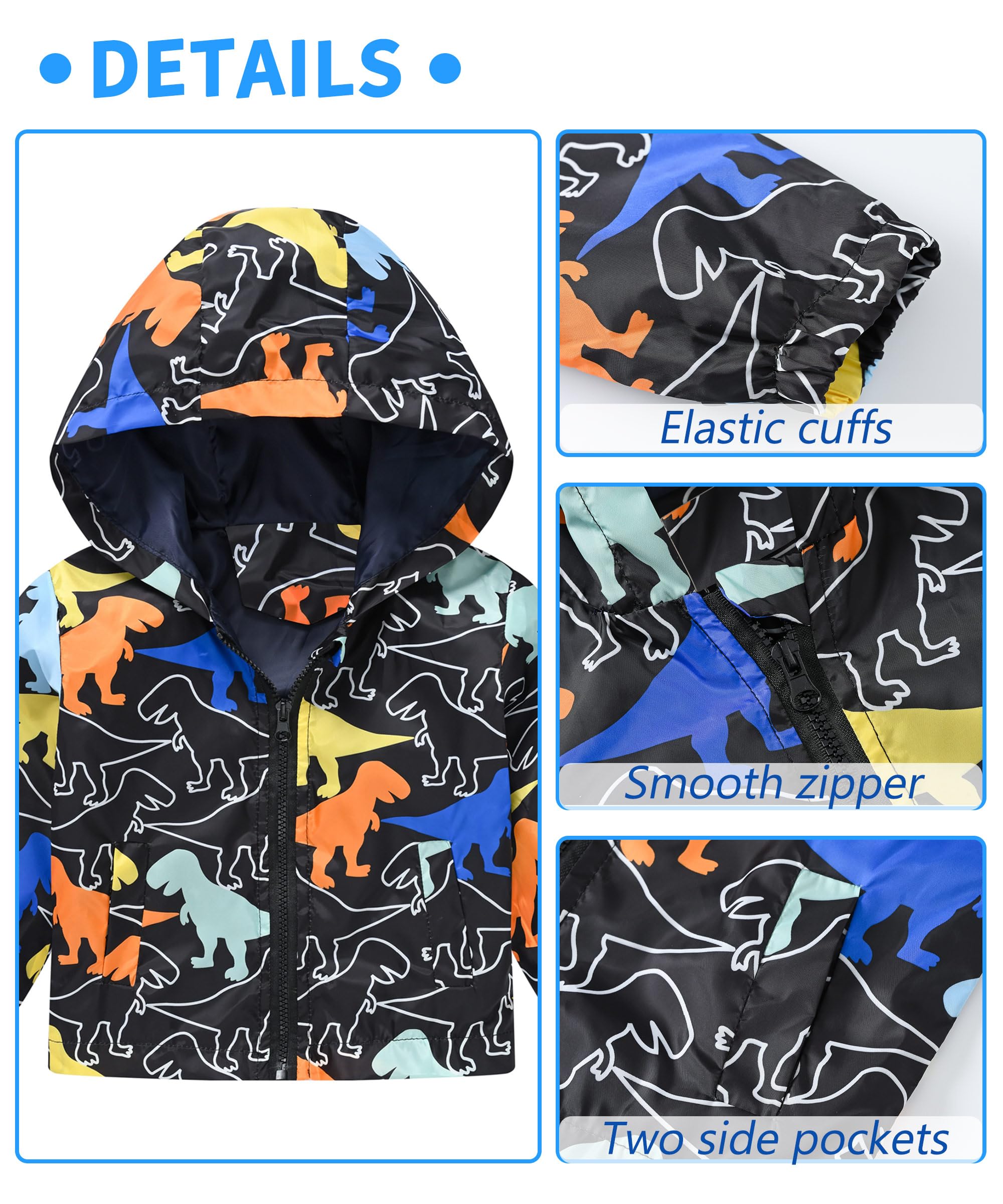 Happy Cherry Toddler Baby Casual Cartoon Prints Windbreaker Hoodie Coat Lightweight Casual Jacket 1-5T, Dinosaur 2, 12-18 Months