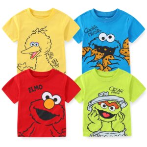 Sesame Street Boy's 4-Pack Graphic Tee Shirt with Short Sleeves, Blue, 18 Months