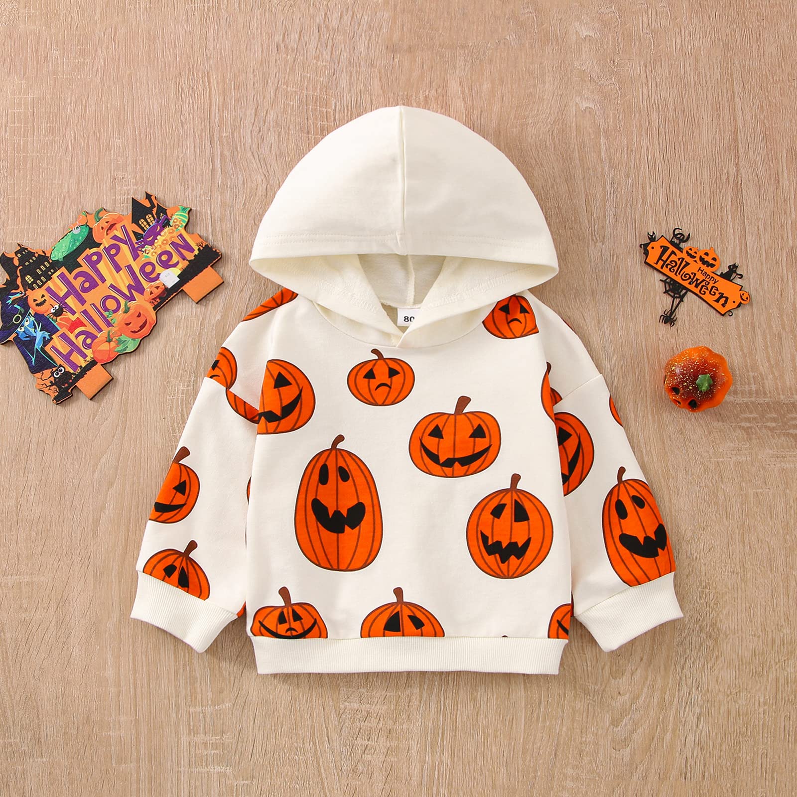Kids Toddler Baby Girl Boy Hoodies Letter Pullover Sweatshirt Long Sleeve Hooded Tops Fall Winter Clothes, H-pumpkin Orange, 18-24 Months