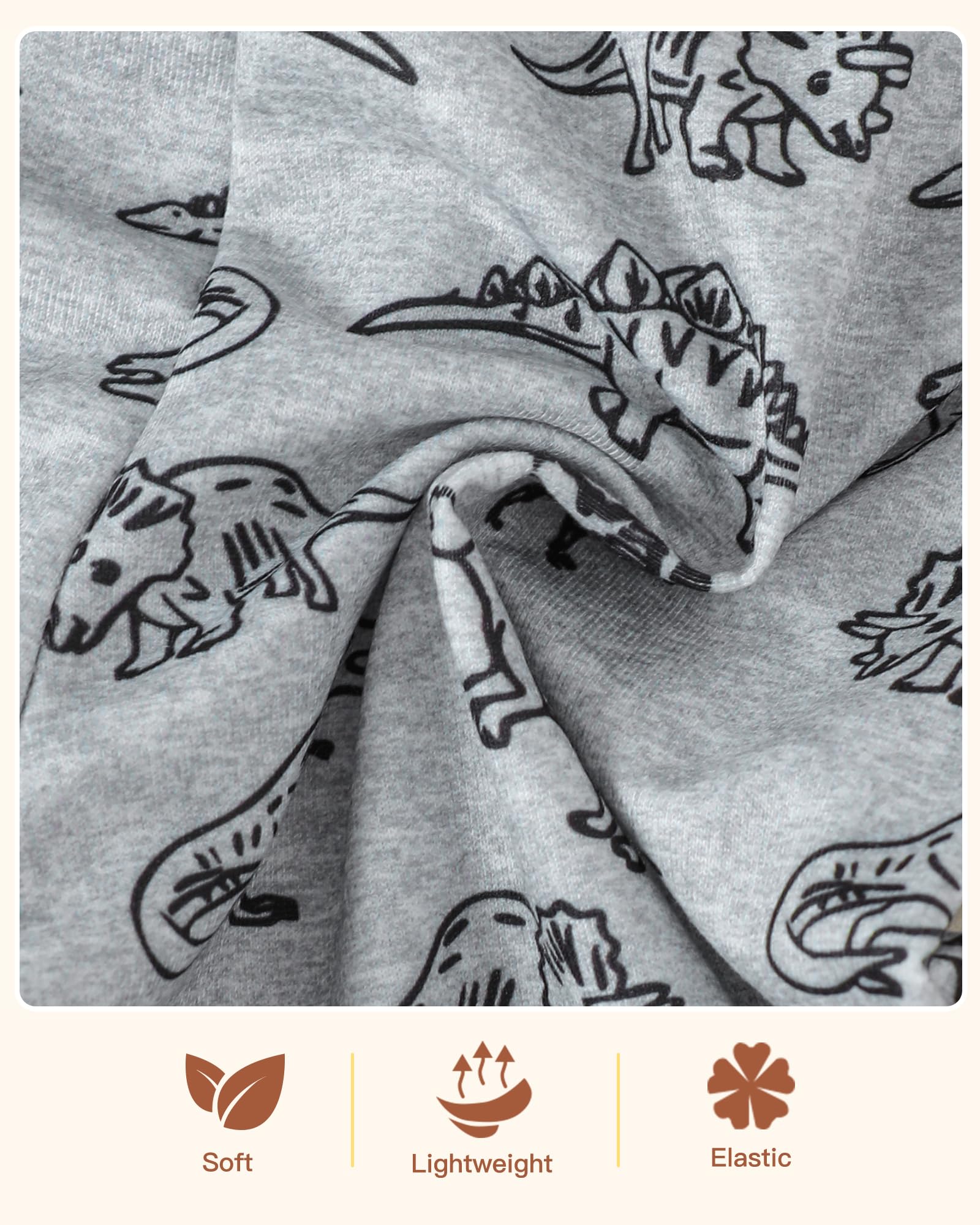 VEGGIEDOT Baby Boy Pants 3 6 9 12 24 Months Toddler Boy Sweatpants Newborn Baby Sweatpants 2T 3T 3 Pack Infant Boys Pants, Black Brown Dinosaur, 18-24 Months