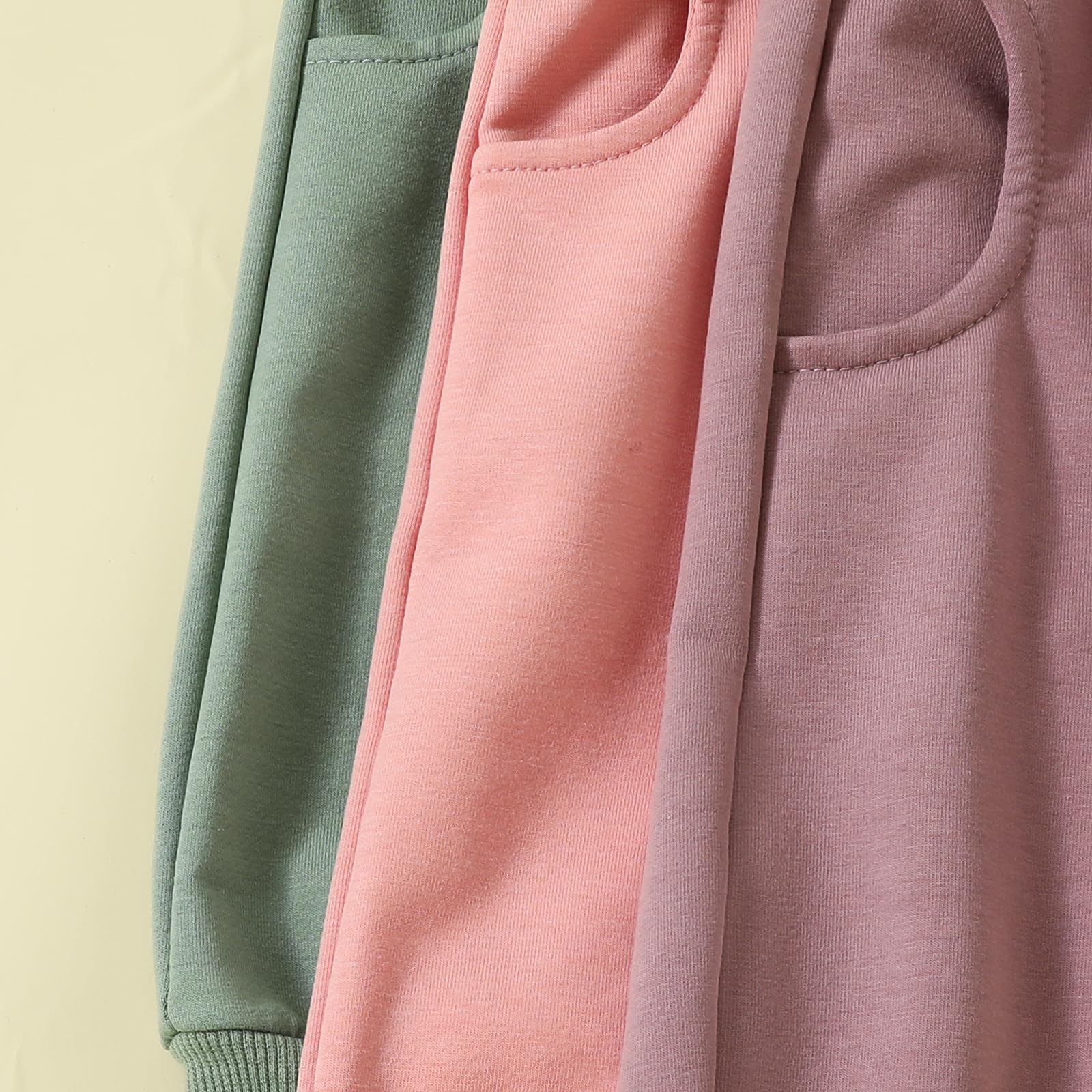 3 Pack Toddler Baby Girl Boys Spring Cotton Long Pants Solid Elastic Waist Jogger Pants Sweatpants Fall Winter Clothes, Green Pink Purple, 18-24 Months