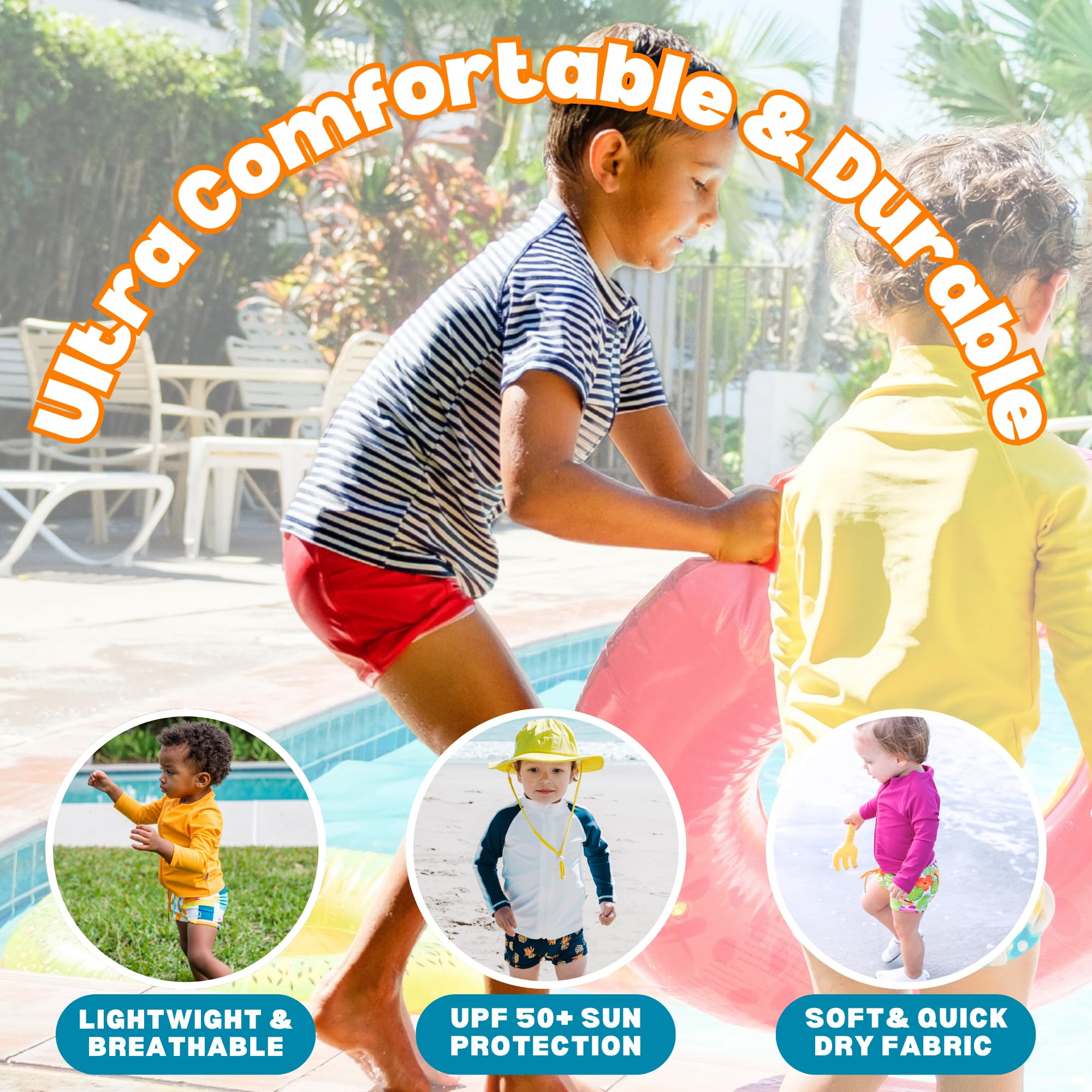 SwimZip Shorties - UPF 50+ Swim Shorts - Baby, Toddler, and Kids - Boys' or Girls, Red, 12-18 Months