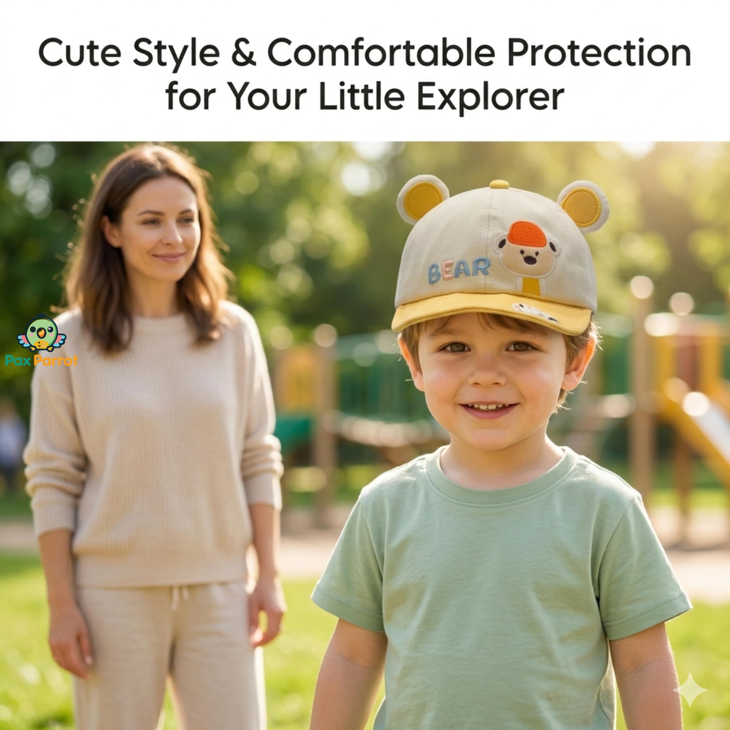 PAX PARROT Premium Design Adjustable Summer Cap for Kids | Lightweight & Breathable Baby Cap for Boys & Girls 2–5 Years | Soft Comfortable Sun Protection Hat (50–54 cm)
