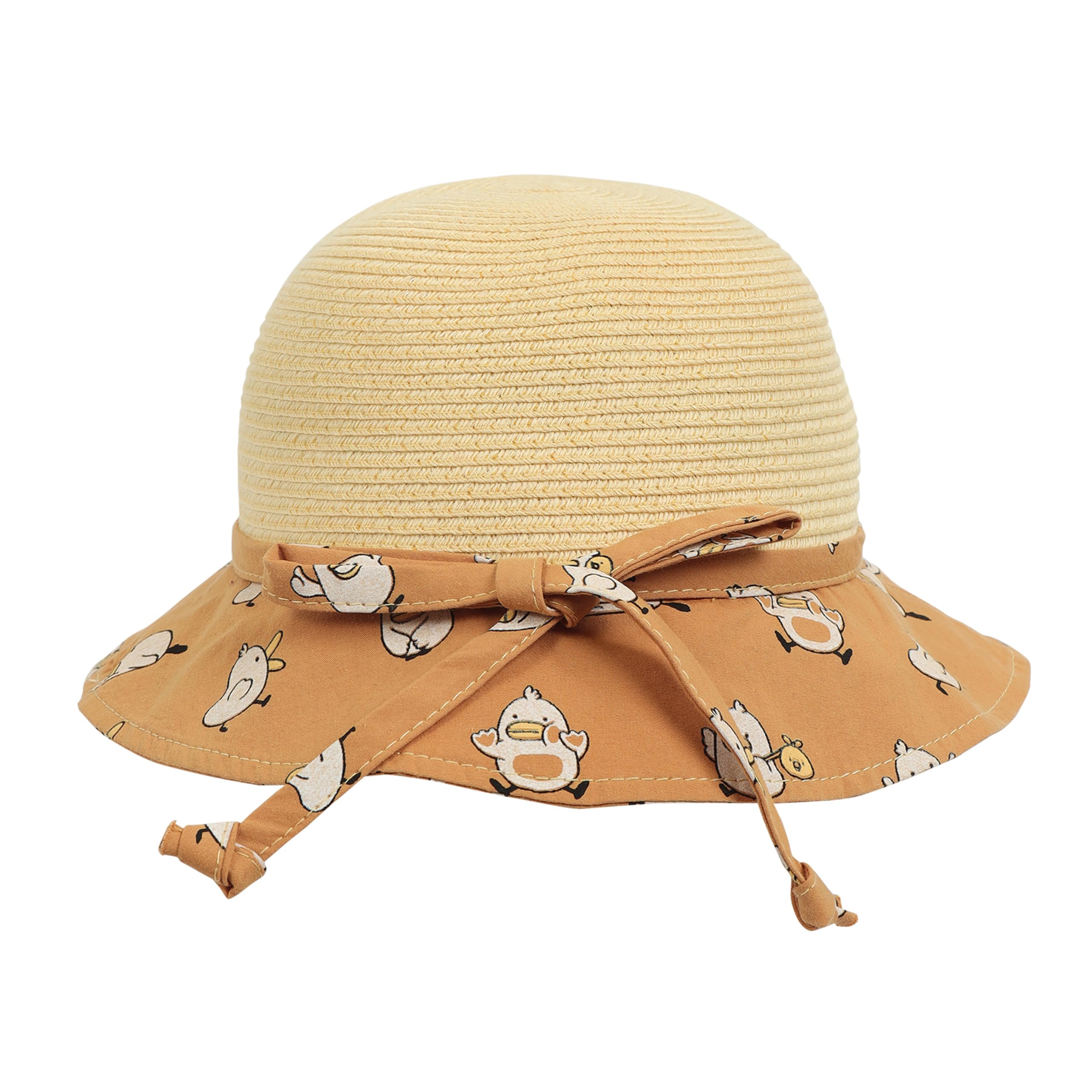 FabSeasons Adjustable Straw Hat for Girls Ages 1-3 - 50-52 cm with Elastic Strap Yellow