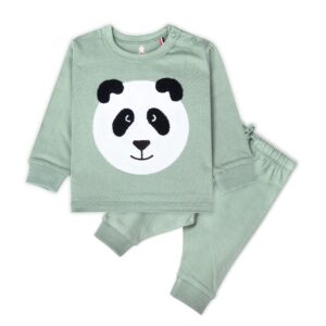ARIEL Cotton Fleece Clothing Sets For Boys & Girls - Unisex Winter Clothing Sets Full Sleeve T-Shirt and Pyjama Set, Green, 12-18 Months