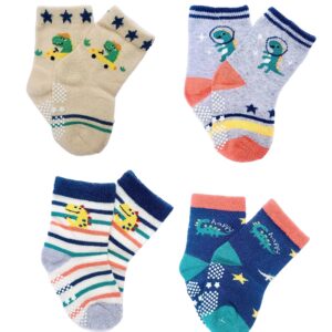 VIN® 100% soft Cotton Blend Toddler Baby Boy Girl Non Slip Anti Skid Ankle Socks Grips For 1-3 Years Kids Children (Pack of 4, Multicolor) Assorted Design and Color May Vary