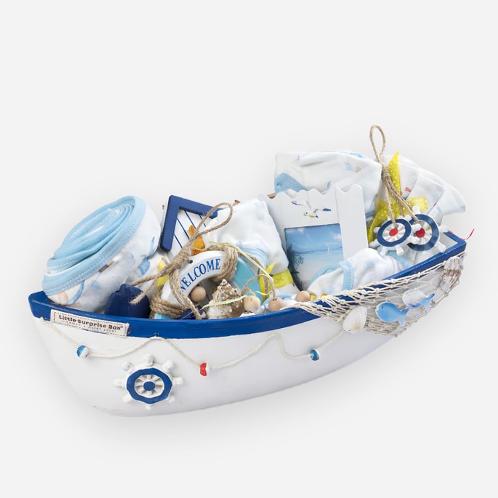 Little Surprise Box, 23 pcs Nautical Big Wooden Boat, Gift hamper for a newborn baby, Giftset for a baby, 0-12 months