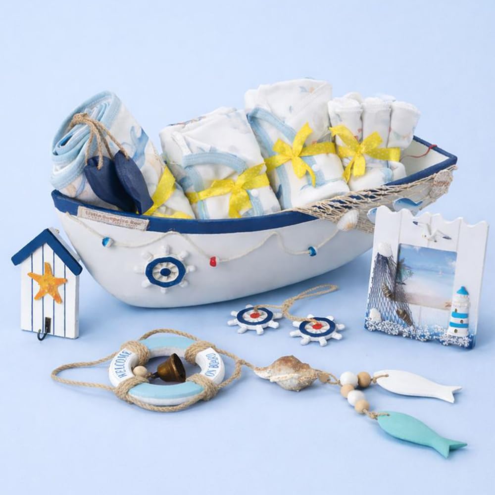 Little Surprise Box, 23 pcs Nautical Big Wooden Boat, Gift hamper for a newborn baby, Giftset for a baby, 0-12 months
