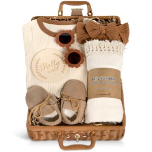 iAOVUEBY Baby Shower Gifts, Unique Baby Gift Set with Blanket Onesie Sunglasses, Brown, [PART]