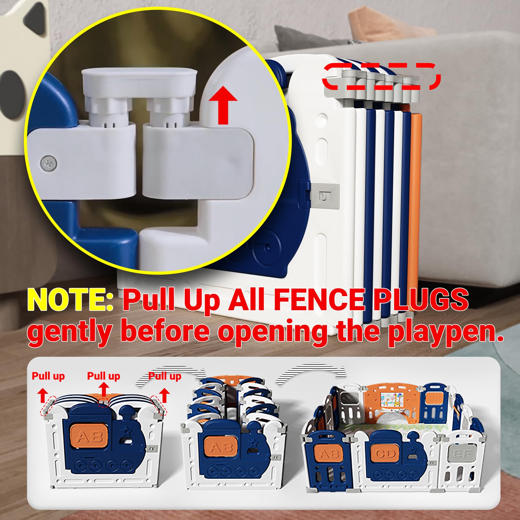 Dawnwake Assembly-Free 14 Panel Playard, Baby Playpen Fence with Crawling Mat and Football for Baby Upto 8 Years with Safety Locking Door & Drawing Board (150x150cm, Foldable) -Blue