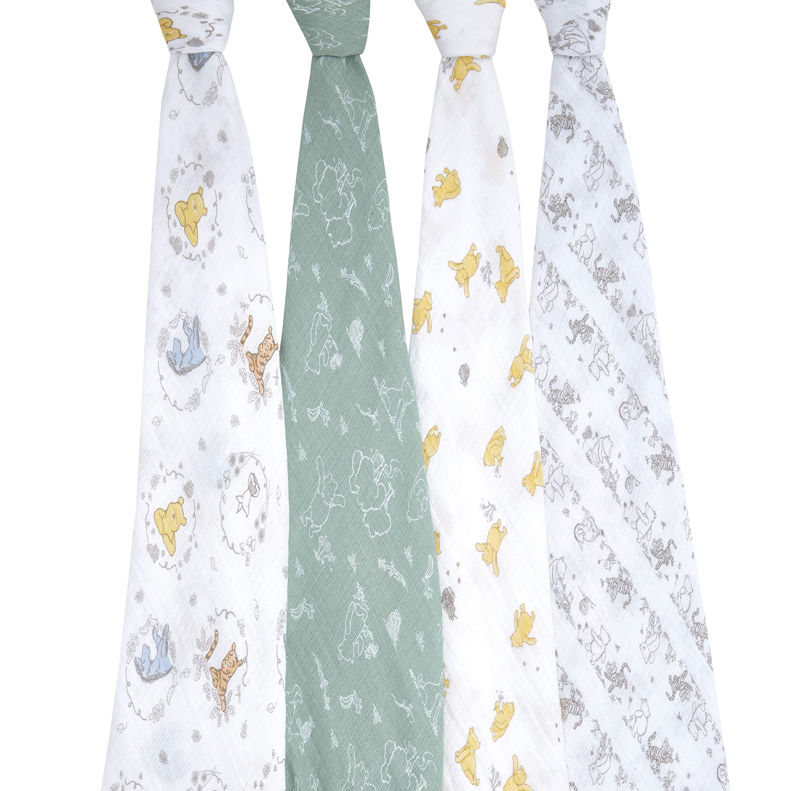 aden + anais Disney Swaddle Blanket | Boutique Muslin Blankets for Girls & Boys | Baby Receiving Swaddles | Ideal Newborn & Infant Swaddling Set | Perfect Shower Gifts, 4 Pack, Winnie The Pooh