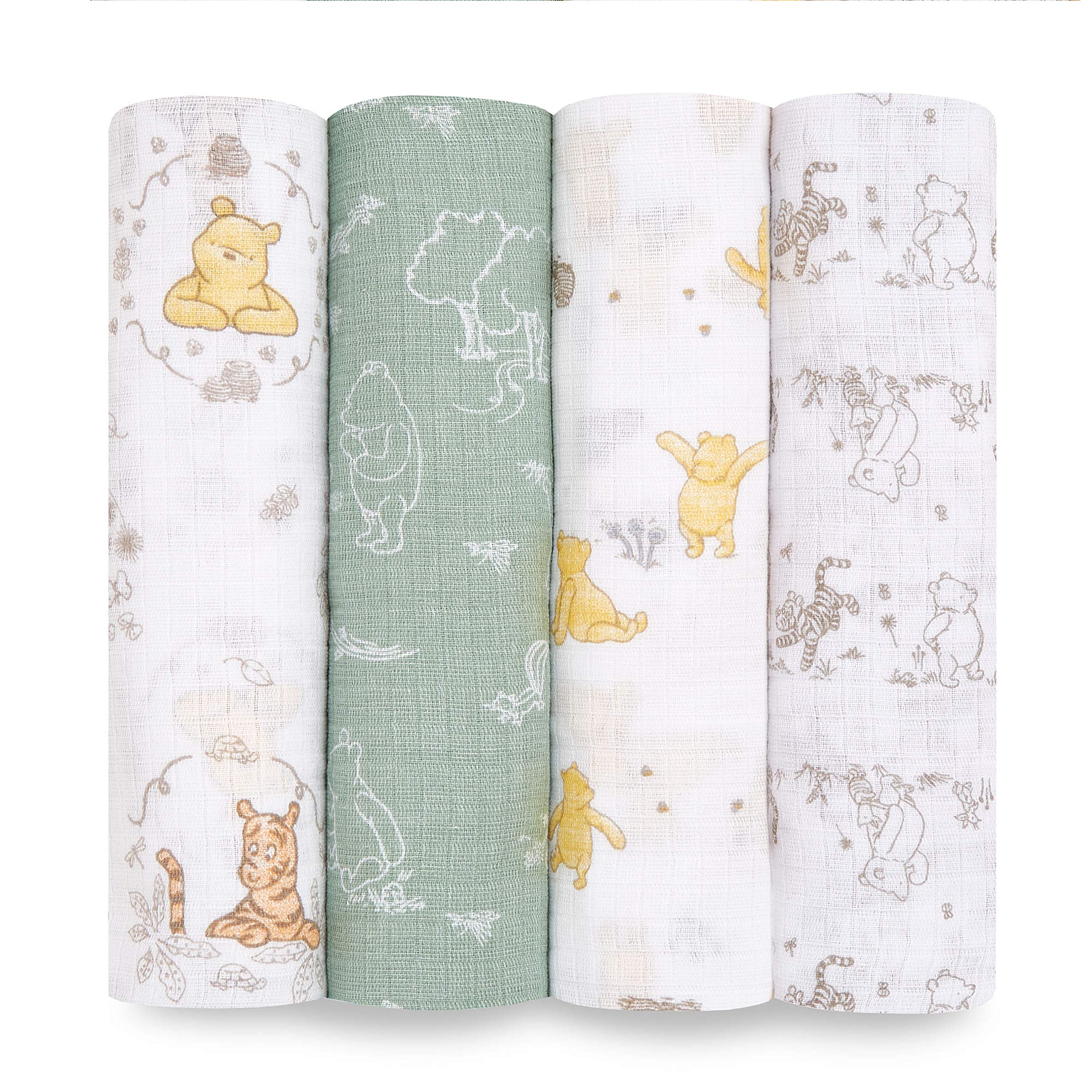 aden + anais Disney Swaddle Blanket | Boutique Muslin Blankets for Girls & Boys | Baby Receiving Swaddles | Ideal Newborn & Infant Swaddling Set | Perfect Shower Gifts, 4 Pack, Winnie The Pooh